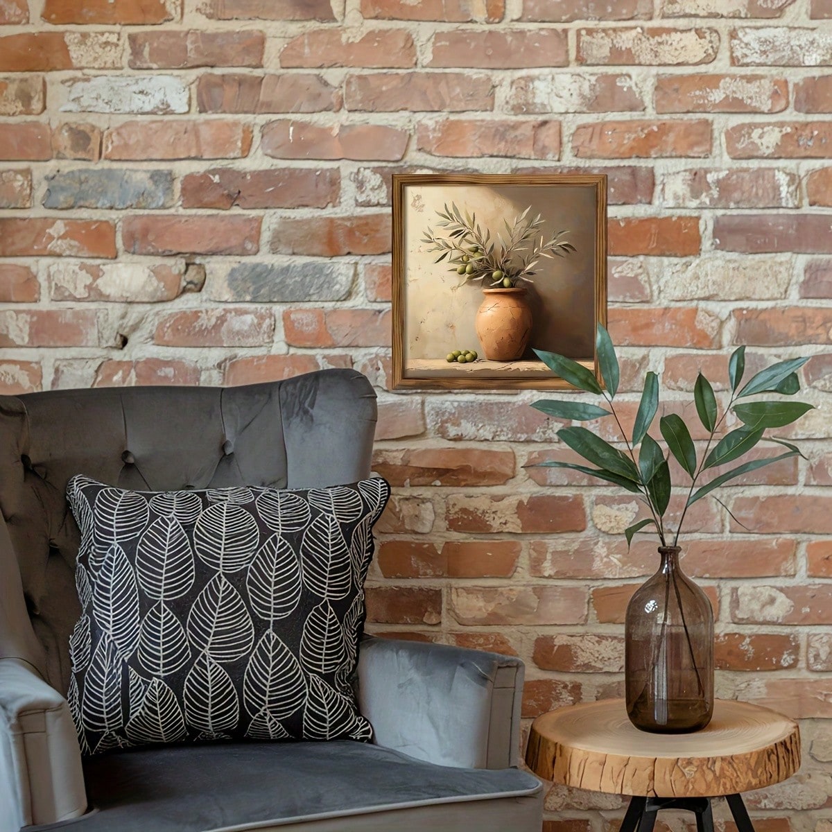1 Piece Of Wall Art Depicting A Still Life Of Rural Olive Trees, Size 8X 8inch, Made Of Wood. It Features A Vintage Olive Oil Bottle Design And Is An Ideal Decoration For The Kitchen, Dining Room, Liv