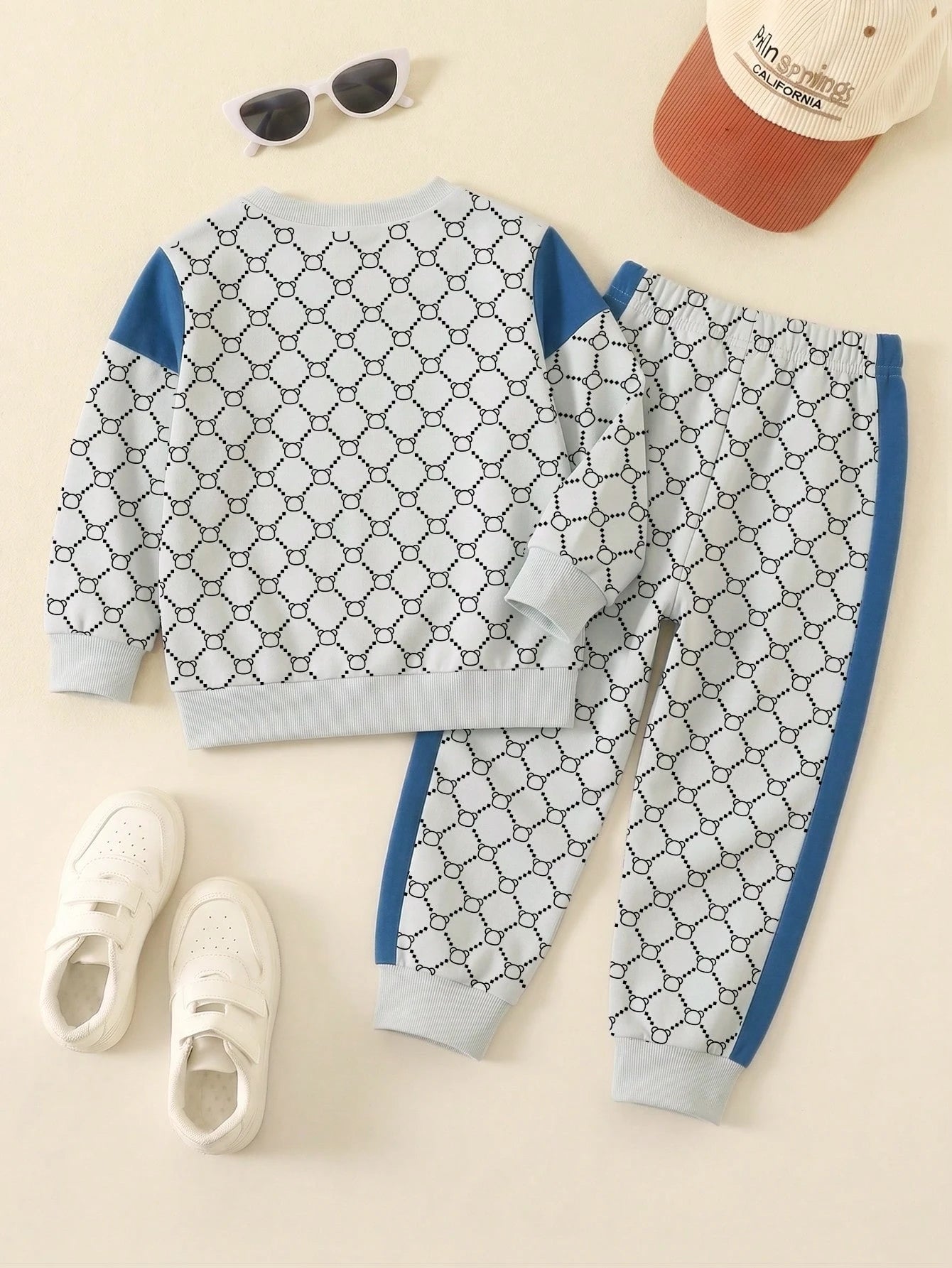 1 Random Set,Baby Boy Striped Bear Dinosaur Print Long Sleeve Sweatshirt And Pants Set Fall Autumn Back To School Casual Ribbed Sweaters