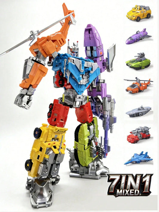 1 Set 7-In-1 Alloy Land-Air-Sea Transforming Mecha- Tank/Plane/Aircraft Carrier 2-Mode Combo Robot, Boys Collectible Educational Assembly Toy, Premium Gift Box Holiday Present