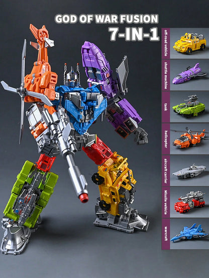 1 Set 7-In-1 Alloy Land-Air-Sea Transforming Mecha- Tank/Plane/Aircraft Carrier 2-Mode Combo Robot, Boys Collectible Educational Assembly Toy, Premium Gift Box Holiday Present