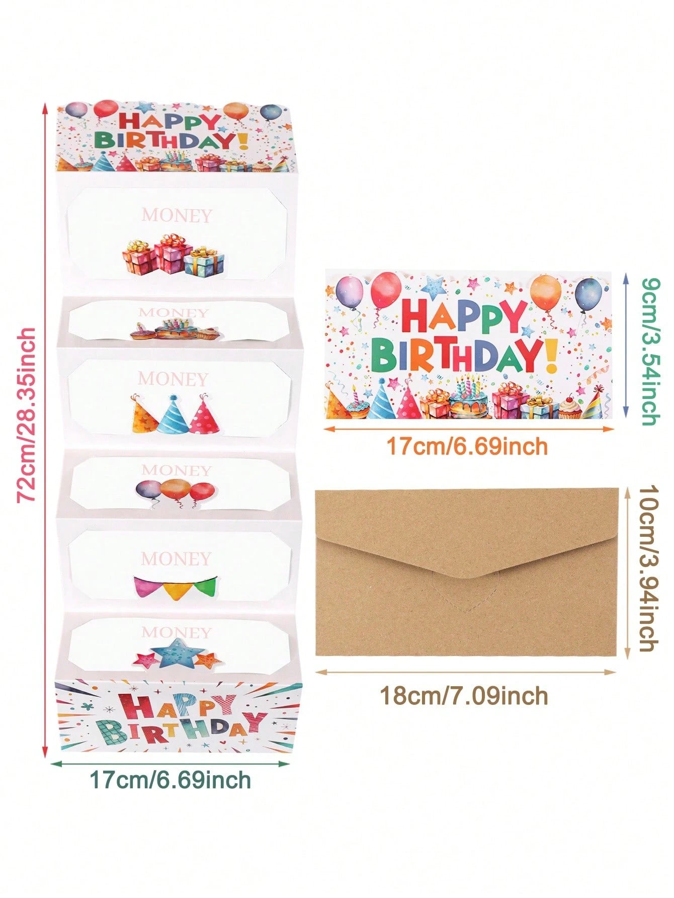 1 Set Birthday Folding Cash Card Envelopes, Colorful Gift Pattern Birthday Party Surprise Cash Gift, Includes 6 Slots, Suitable For Birthday Party Decoration