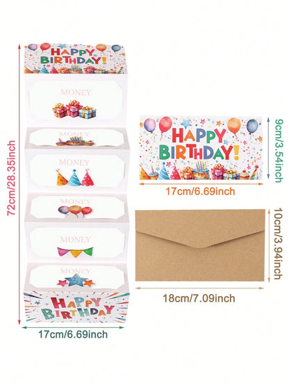 1 Set Birthday Folding Cash Card Envelopes, Colorful Gift Pattern Birthday Party Surprise Cash Gift, Includes 6 Slots, Suitable For Birthday Party Decoration