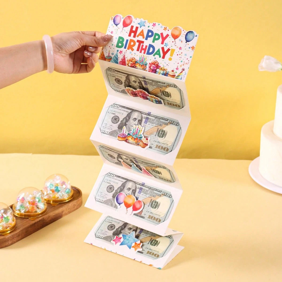 1 Set Birthday Folding Cash Card Envelopes, Colorful Gift Pattern Birthday Party Surprise Cash Gift, Includes 6 Slots, Suitable For Birthday Party Decoration