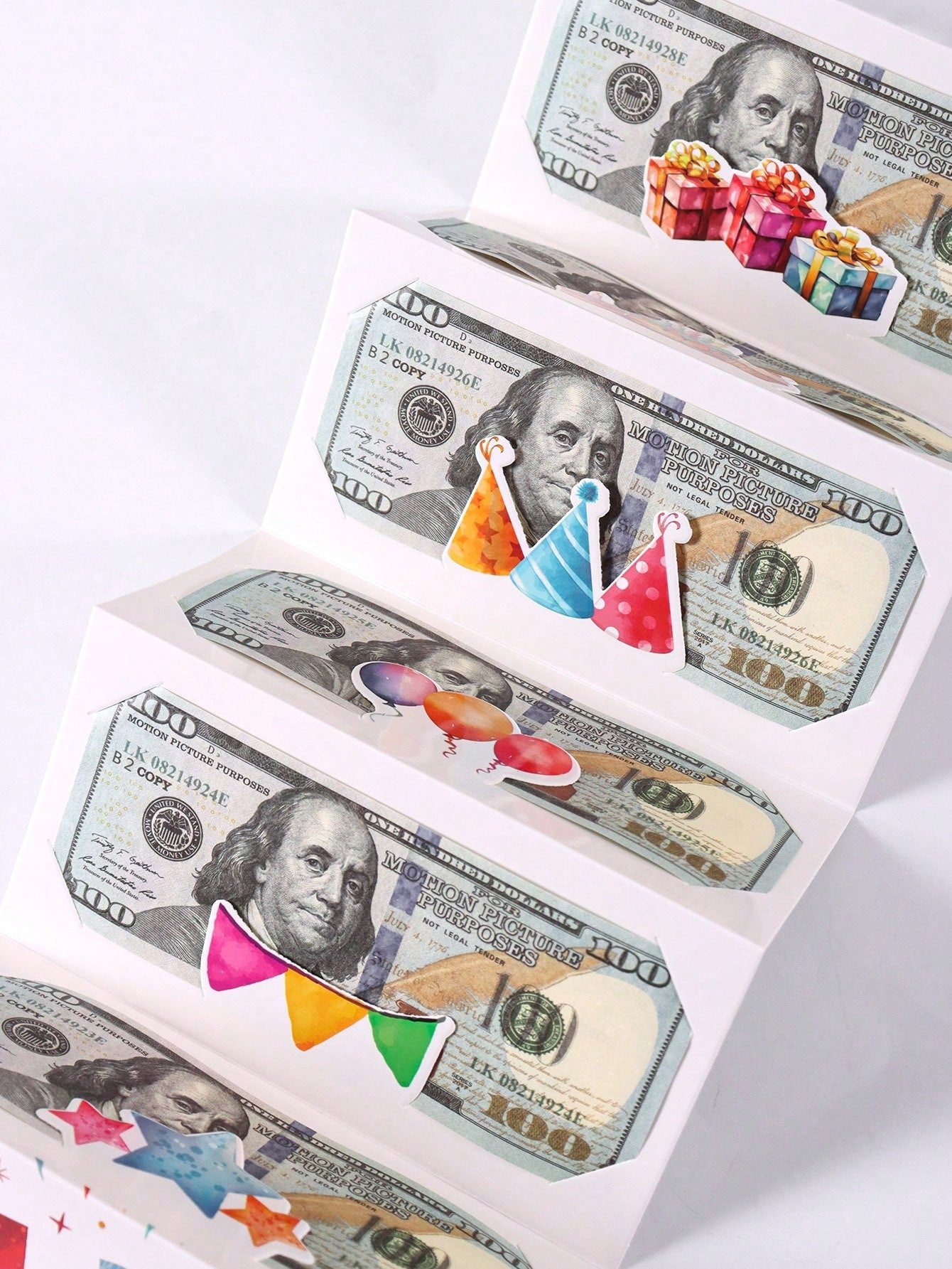 1 Set Birthday Folding Cash Card Envelopes, Colorful Gift Pattern Birthday Party Surprise Cash Gift, Includes 6 Slots, Suitable For Birthday Party Decoration