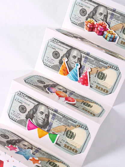 1 Set Birthday Folding Cash Card Envelopes, Colorful Gift Pattern Birthday Party Surprise Cash Gift, Includes 6 Slots, Suitable For Birthday Party Decoration