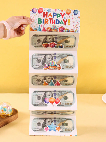 1 Set Birthday Folding Cash Card Envelopes, Colorful Gift Pattern Birthday Party Surprise Cash Gift, Includes 6 Slots, Suitable For Birthday Party Decoration