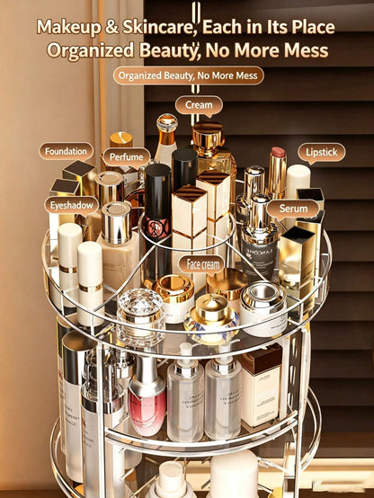 1 Set Cosmetic Storage Rack, 360° Rotating Makeup Organizer, Transparent Acrylic Adjustable Rotating Cosmetic Holder, Large Capacity Makeup Storage Box And Brush Organizer, Suitable For Vanity Tableto