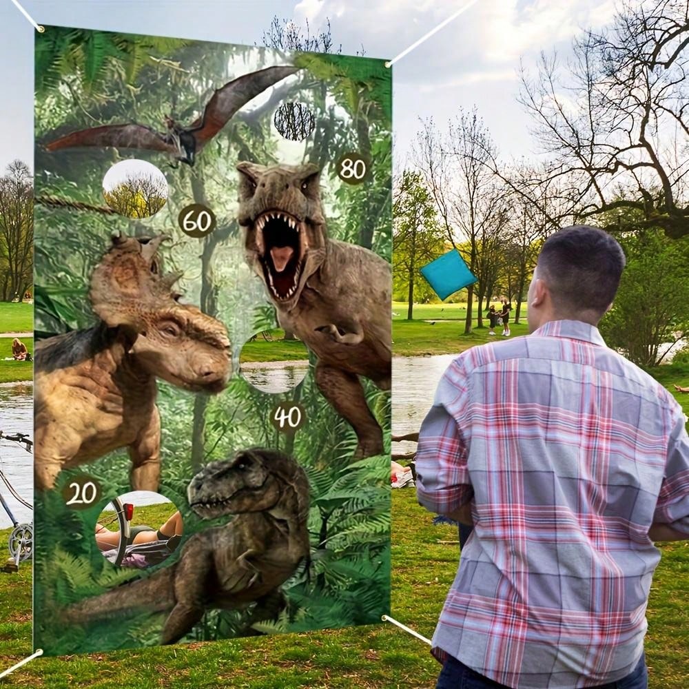 1 Set Dinosaur Theme Bean Bag Toss Game Banner And Sandbags, 3 Colors Bean Bags For Adults, Sports And Outdoor Games For Yard/Backyard/Lawn, Party, Birthday, Family Gathering Decoration