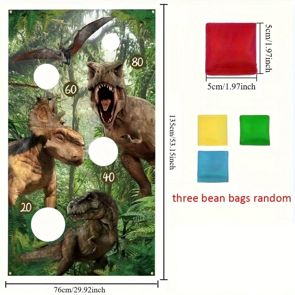 1 Set Dinosaur Theme Bean Bag Toss Game Banner And Sandbags, 3 Colors Bean Bags For Adults, Sports And Outdoor Games For Yard/Backyard/Lawn, Party, Birthday, Family Gathering Decoration