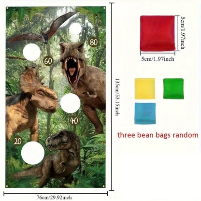 1 Set Dinosaur Theme Bean Bag Toss Game Banner And Sandbags, 3 Colors Bean Bags For Adults, Sports And Outdoor Games For Yard/Backyard/Lawn, Party, Birthday, Family Gathering Decoration