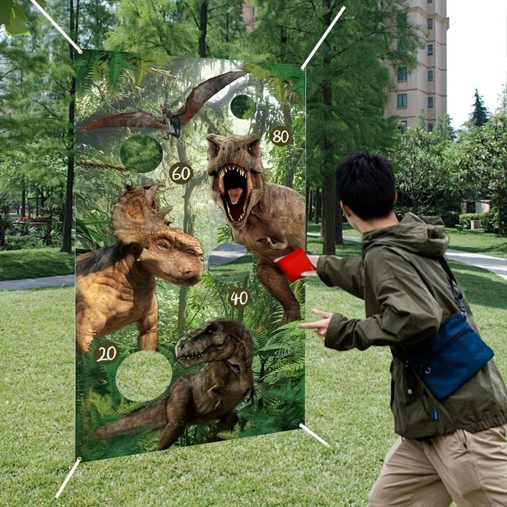 1 Set Dinosaur Theme Bean Bag Toss Game Banner And Sandbags, 3 Colors Bean Bags For Adults, Sports And Outdoor Games For Yard/Backyard/Lawn, Party, Birthday, Family Gathering Decoration