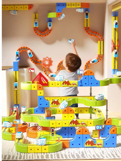 1 Set DIY Multi-Function 3D Building Block Track Set Train Toy, Includes Train And Traffic Signs, STEM Toy, Creative Building Block Track Car, Electric Track Car, Suitable For Boys And Girls, Christma