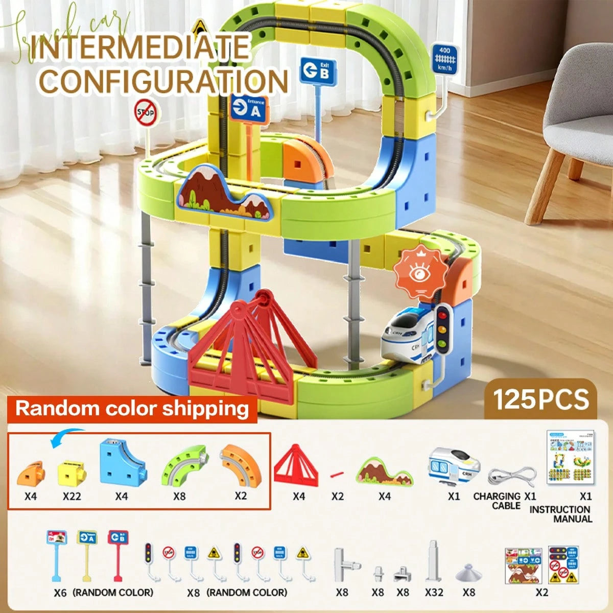 1 Set DIY Multi-Function 3D Building Block Track Set Train Toy, Includes Train And Traffic Signs, STEM Toy, Creative Building Block Track Car, Electric Track Car, Suitable For Boys And Girls, Christma