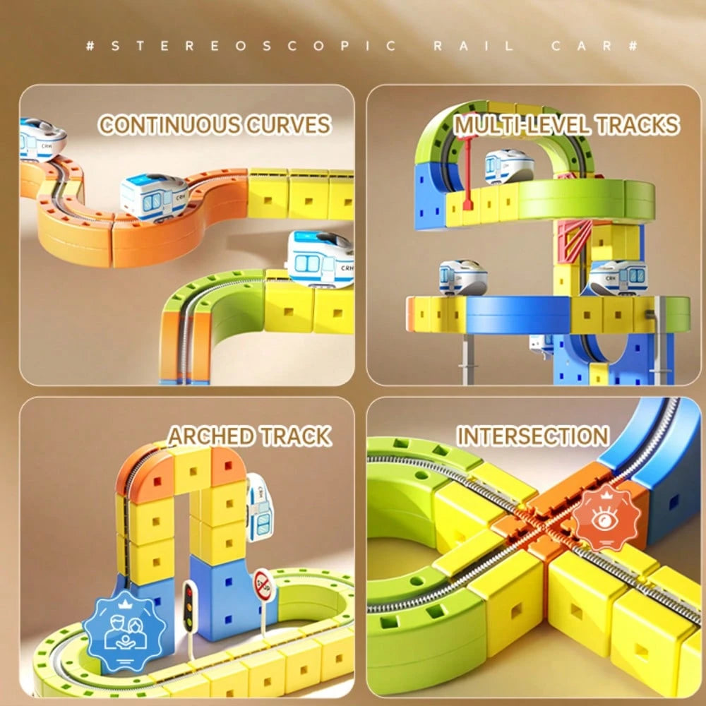 1 Set DIY Multi-Function 3D Building Block Track Set Train Toy, Includes Train And Traffic Signs, STEM Toy, Creative Building Block Track Car, Electric Track Car, Suitable For Boys And Girls, Christma