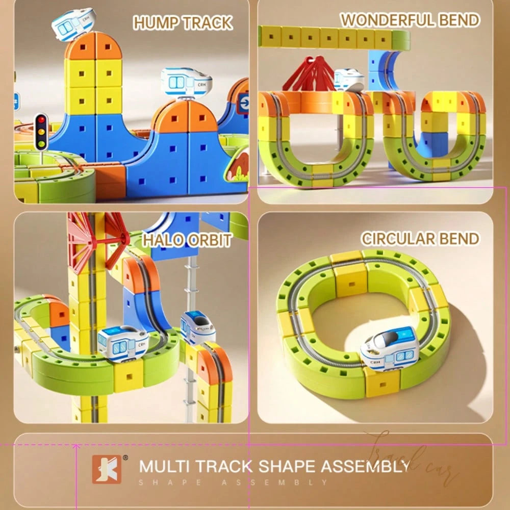 1 Set DIY Multi-Function 3D Building Block Track Set Train Toy, Includes Train And Traffic Signs, STEM Toy, Creative Building Block Track Car, Electric Track Car, Suitable For Boys And Girls, Christma