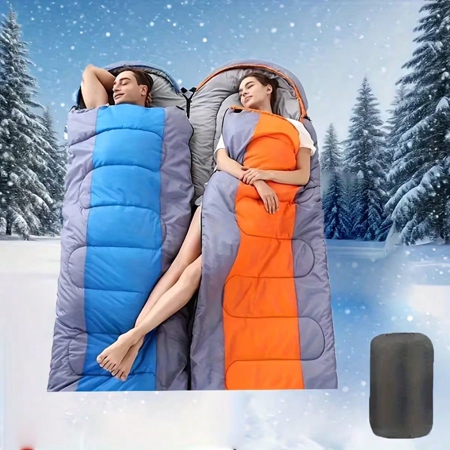 1 Set Of 3-Pound Thickened Insulated Sleeping Bag With Hood, Outdoor Adult Camping Sleeping Bag, Includes Storage Bag