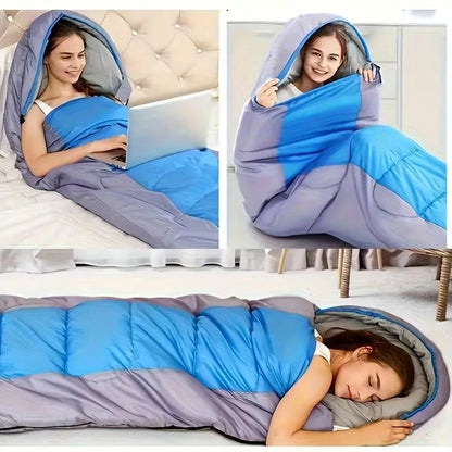 1 Set Of 3-Pound Thickened Insulated Sleeping Bag With Hood, Outdoor Adult Camping Sleeping Bag, Includes Storage Bag