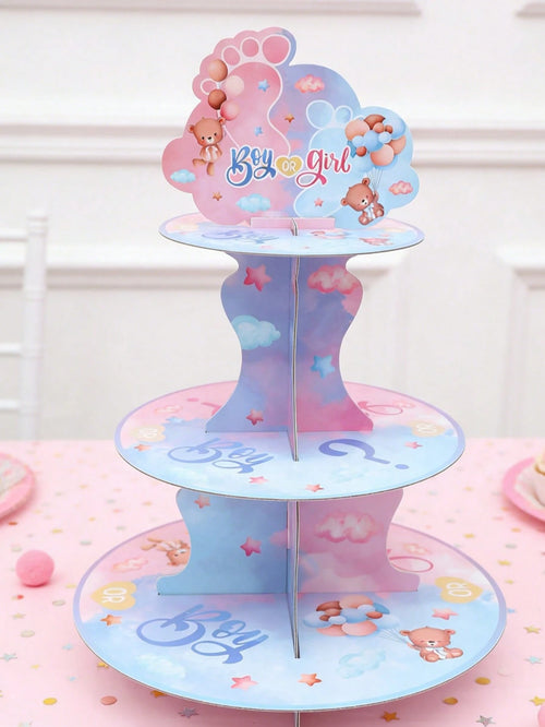 1 Set Pink & Blue Teddy Bear Style Cupcake Stand, Gender Reveal Party Cupcake Holder, Teddy Bear Cupcake Stand, Boy Or Girl Baby Shower Dessert Display Rack, Suitable For Cake Decoration, Baby Shower