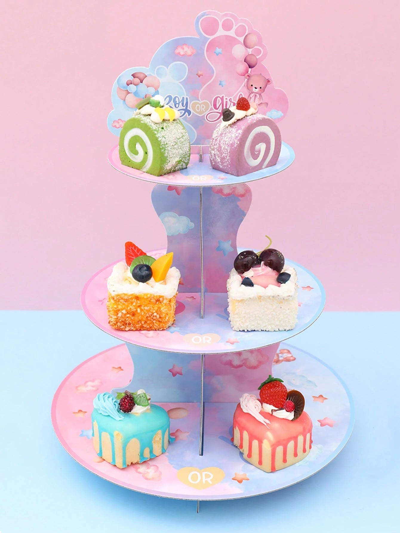1 Set Pink & Blue Teddy Bear Style Cupcake Stand, Gender Reveal Party Cupcake Holder, Teddy Bear Cupcake Stand, Boy Or Girl Baby Shower Dessert Display Rack, Suitable For Cake Decoration, Baby Shower
