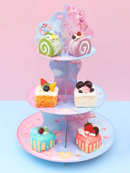 1 Set Pink & Blue Teddy Bear Style Cupcake Stand, Gender Reveal Party Cupcake Holder, Teddy Bear Cupcake Stand, Boy Or Girl Baby Shower Dessert Display Rack, Suitable For Cake Decoration, Baby Shower