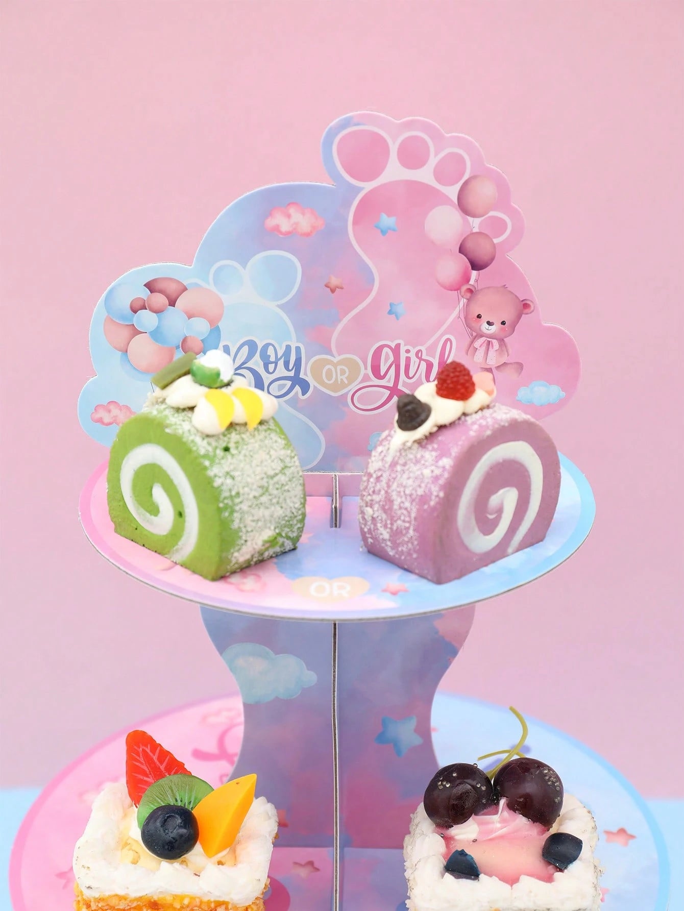 1 Set Pink & Blue Teddy Bear Style Cupcake Stand, Gender Reveal Party Cupcake Holder, Teddy Bear Cupcake Stand, Boy Or Girl Baby Shower Dessert Display Rack, Suitable For Cake Decoration, Baby Shower