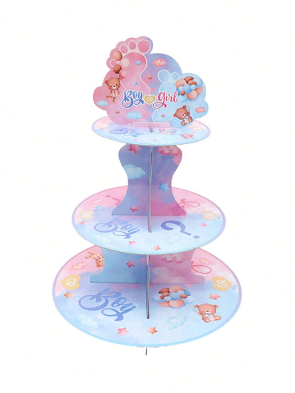 1 Set Pink & Blue Teddy Bear Style Cupcake Stand, Gender Reveal Party Cupcake Holder, Teddy Bear Cupcake Stand, Boy Or Girl Baby Shower Dessert Display Rack, Suitable For Cake Decoration, Baby Shower