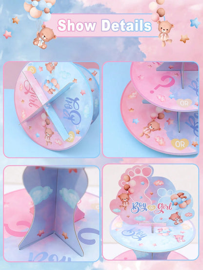 1 Set Pink & Blue Teddy Bear Style Cupcake Stand, Gender Reveal Party Cupcake Holder, Teddy Bear Cupcake Stand, Boy Or Girl Baby Shower Dessert Display Rack, Suitable For Cake Decoration, Baby Shower