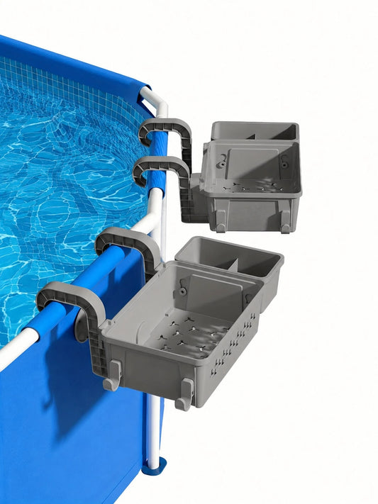 1 Set Poolside Storage Basket With Drink Holder And Hooks- Space-Saving Hanging Storage Rack For Towels, Snacks And Pool Toys- Suitable For Most Above Ground Pools, Perfect For Poolside Leisure, Poo