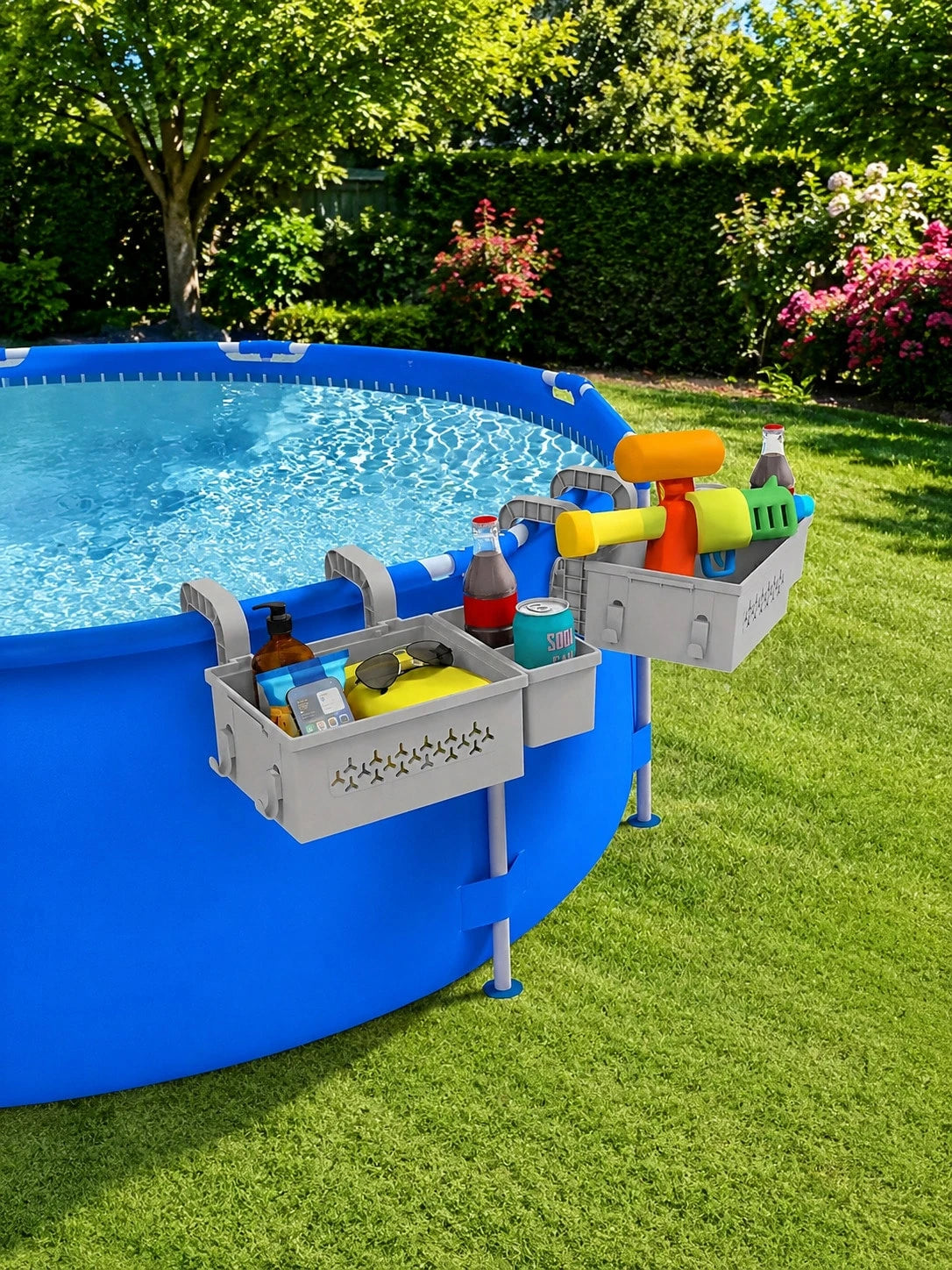 1 Set Poolside Storage Basket With Drink Holder And Hooks- Space-Saving Hanging Storage Rack For Towels, Snacks And Pool Toys- Suitable For Most Above Ground Pools, Perfect For Poolside Leisure, Poo