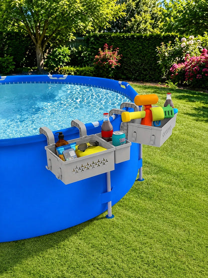 1 Set Poolside Storage Basket With Drink Holder And Hooks- Space-Saving Hanging Storage Rack For Towels, Snacks And Pool Toys- Suitable For Most Above Ground Pools, Perfect For Poolside Leisure, Poo