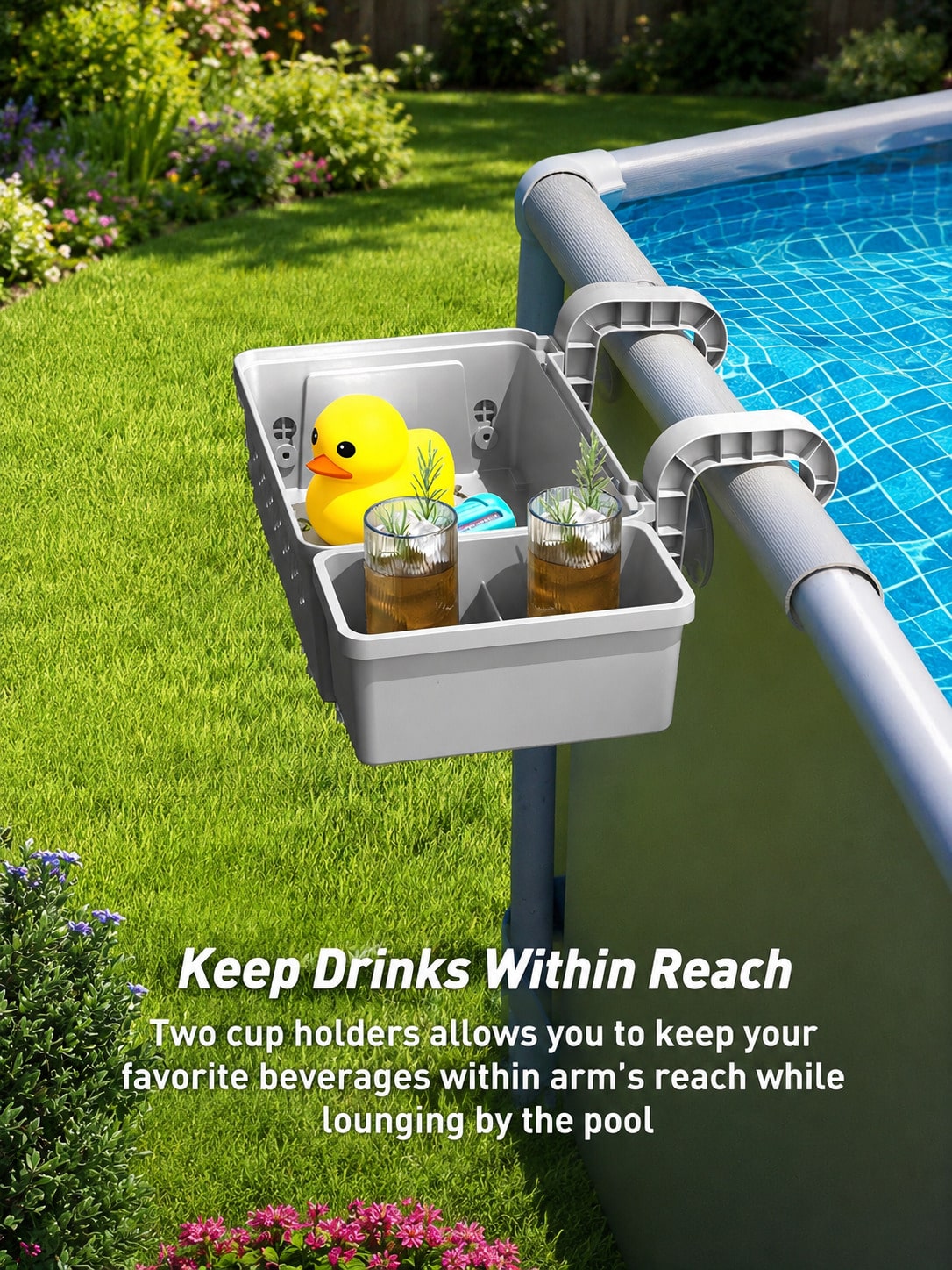 1 Set Poolside Storage Basket With Drink Holder And Hooks- Space-Saving Hanging Storage Rack For Towels, Snacks And Pool Toys- Suitable For Most Above Ground Pools, Perfect For Poolside Leisure, Poo