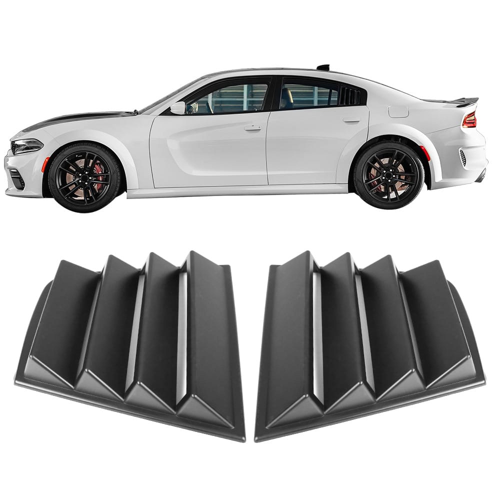 1 Set Side Louver Compatible With 2011-2023 Dodge Charger, V1 Style Matte Black PP Window Vents Guards, 2012 2013 2014 2015 2016 2017 2018 2019 2020 By Ikon Motorsports
