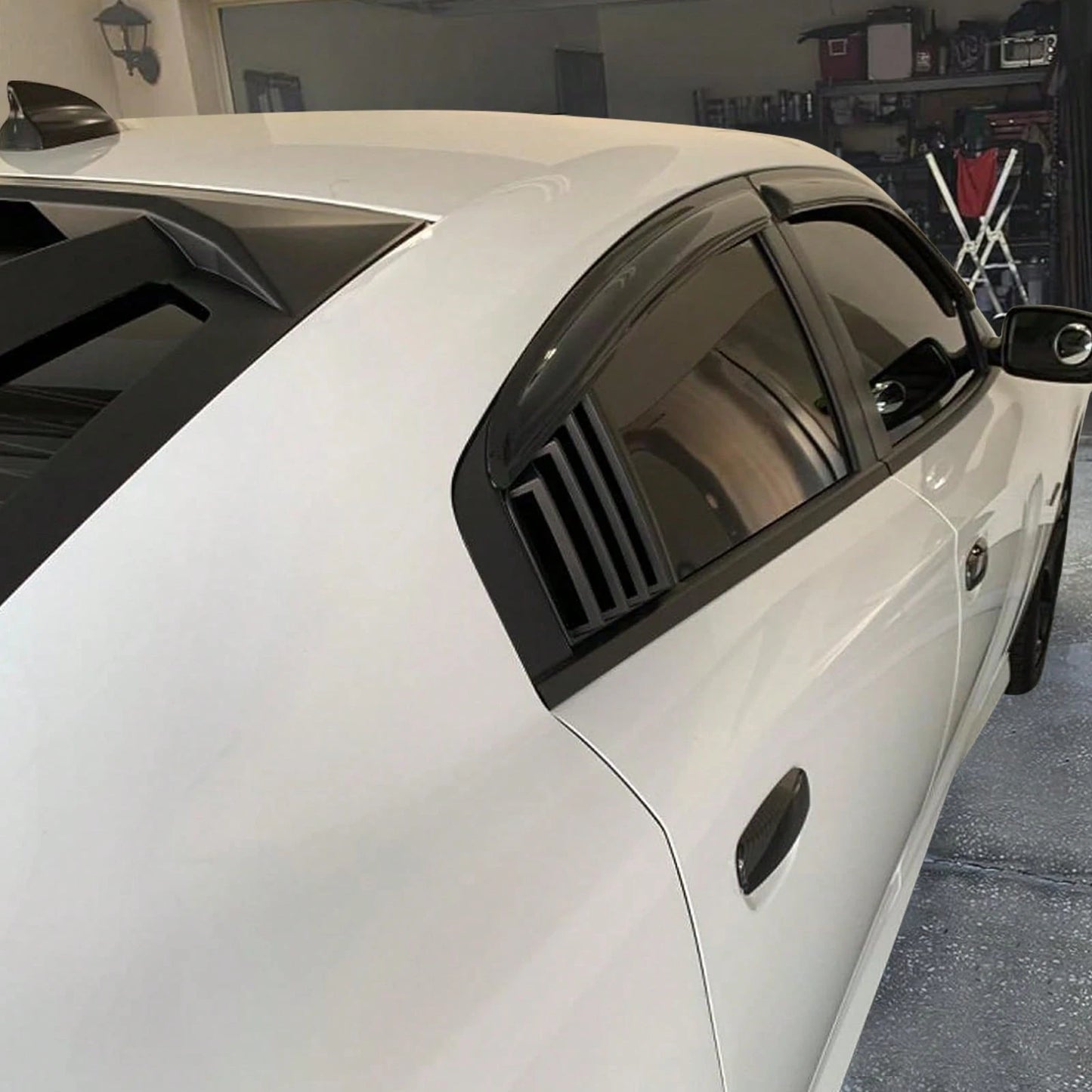 1 Set Side Louver Compatible With 2011-2023 Dodge Charger, V1 Style Matte Black PP Window Vents Guards, 2012 2013 2014 2015 2016 2017 2018 2019 2020 By Ikon Motorsports