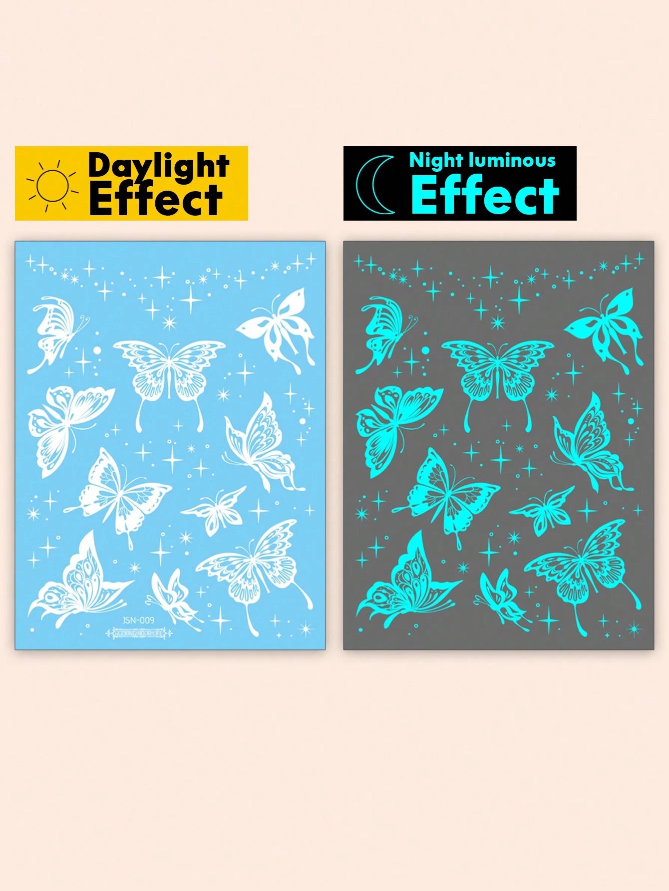 1 Sheets Large Size Blue Luminous And White Ink Glow In The Dark Originality Body Art Temporary Tattoo Stickers, Glitter Butterfly Starlight Pattern,Waterproof Fake Tattoo, Lasts 2-5 Days, Covering Sc