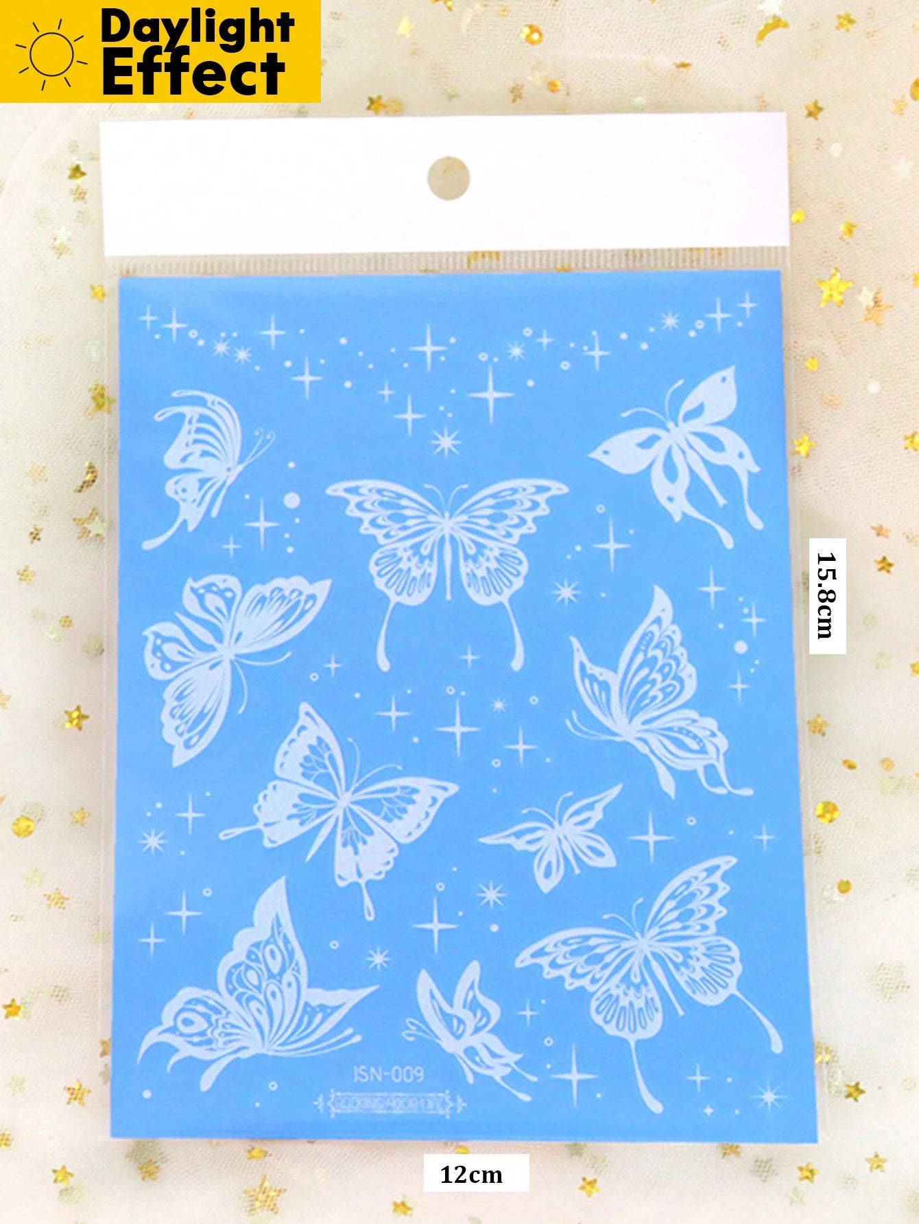 1 Sheets Large Size Blue Luminous And White Ink Glow In The Dark Originality Body Art Temporary Tattoo Stickers, Glitter Butterfly Starlight Pattern,Waterproof Fake Tattoo, Lasts 2-5 Days, Covering Sc