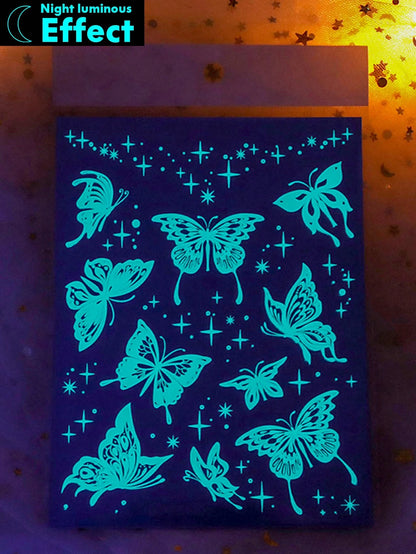 1 Sheets Large Size Blue Luminous And White Ink Glow In The Dark Originality Body Art Temporary Tattoo Stickers, Glitter Butterfly Starlight Pattern,Waterproof Fake Tattoo, Lasts 2-5 Days, Covering Sc