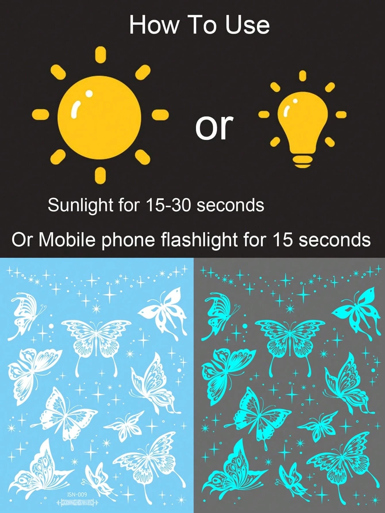 1 Sheets Large Size Blue Luminous And White Ink Glow In The Dark Originality Body Art Temporary Tattoo Stickers, Glitter Butterfly Starlight Pattern,Waterproof Fake Tattoo, Lasts 2-5 Days, Covering Sc