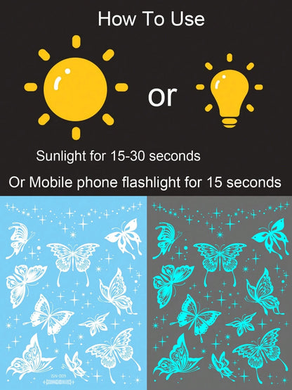 1 Sheets Large Size Blue Luminous And White Ink Glow In The Dark Originality Body Art Temporary Tattoo Stickers, Glitter Butterfly Starlight Pattern,Waterproof Fake Tattoo, Lasts 2-5 Days, Covering Sc