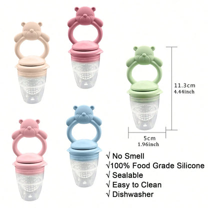 1 Teddy Bear, Paired With 1 Small Bear Baby Food Box Ice Cube Holder, Baby Fruit And Vegetable Food Maker, Silicone Feeding Set, Baby Food Toothy