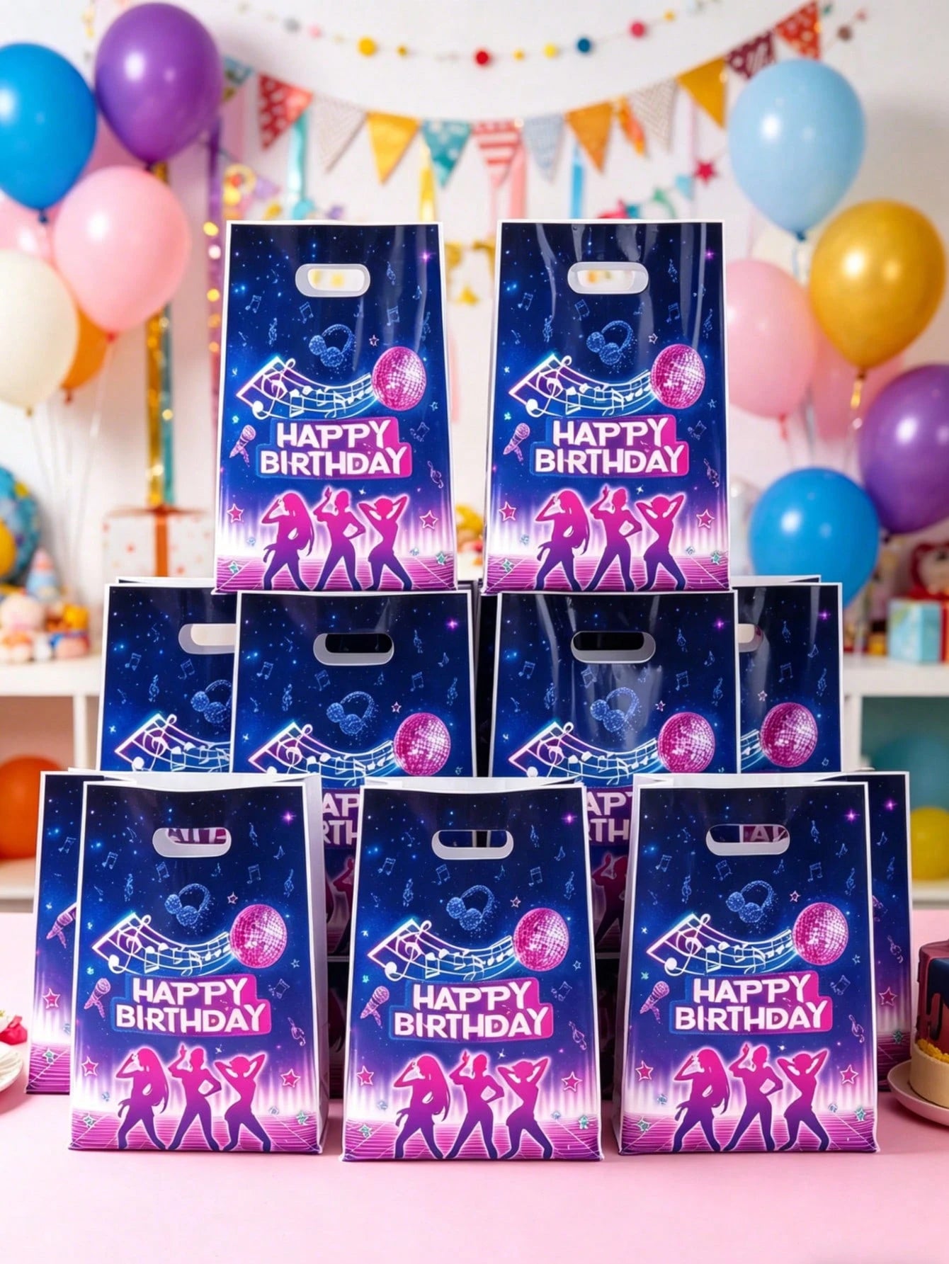 10/25/50pcs Music Girl Gift Bags, Baby Shower Party Favor Bags, Birthday Party Goodie Bags, Gender Reveal Party Gift Packaging, Birthday Party Dessert Bags, Baby Shower Party Supplies, Desktop Decor
