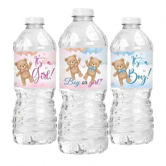 10/30 Pcs Gender Reveal Party Water Bottle Stickers, Atmosphere Decoration Props For Boy Or Girl Baptism Supplies, Anniversary Gift Party Decorations, Happy Birthday Party, Wedding Gift, Shower Sticke