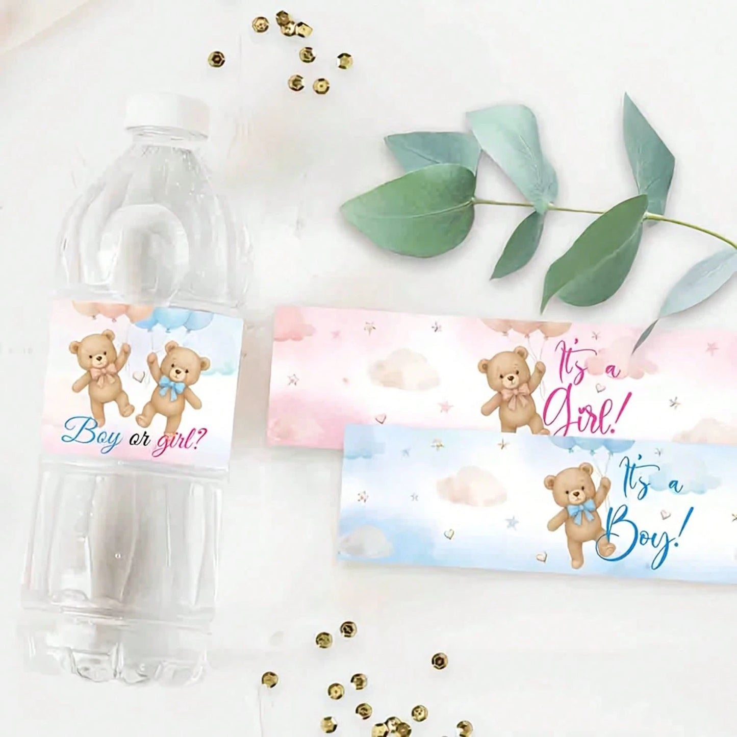 10/30 Pcs Gender Reveal Party Water Bottle Stickers, Atmosphere Decoration Props For Boy Or Girl Baptism Supplies, Anniversary Gift Party Decorations, Happy Birthday Party, Wedding Gift, Shower Sticke