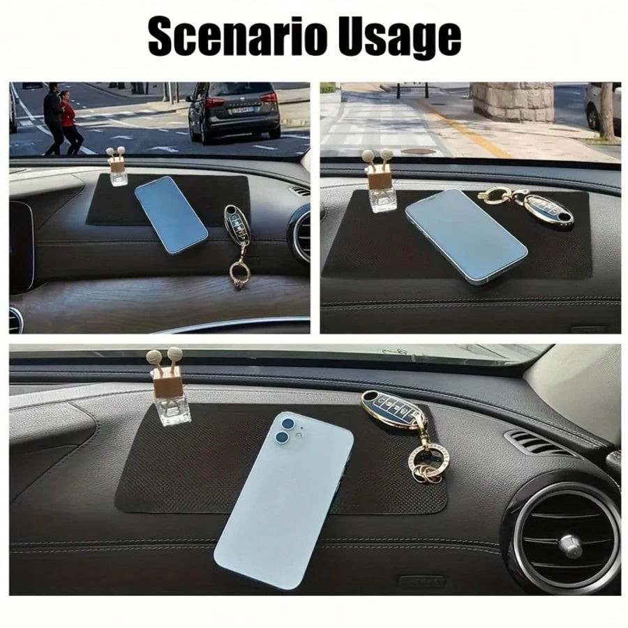 10.6"X 5.9" Car Dashboard Anti-Slip Mat, Adhesive Vehicle Dash Rubber Pad, Multi-Functional Auto Sticky Gripping Interior Fixing Accessories, Universal For Vehicle, SUV, Truck And More