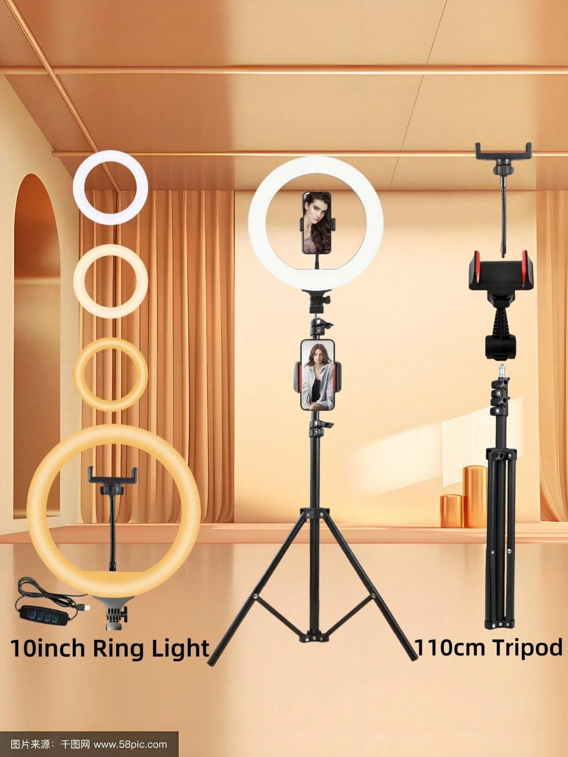 10 Inch Adjustable 3-Color LED Ring Light With Flexible Tripod & Phone Holder – Perfect For Selfies, Vlogging, Interviews, And Live Streaming Suitable For Photography, Video Recording, Live Streaming