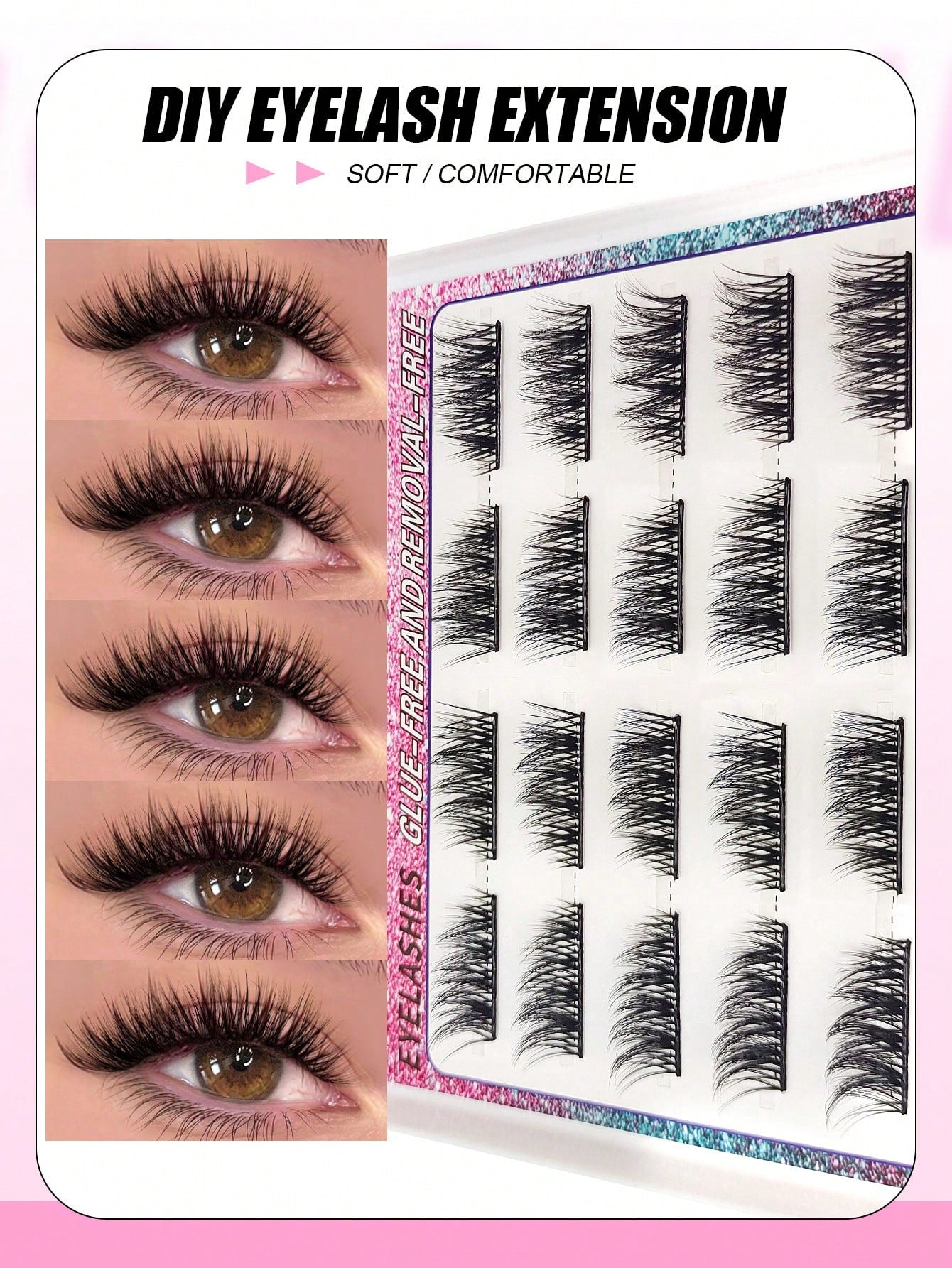 10 Pairs Glue Free Eyelashes And Fluffy Individual Lashes, Press On Lashes Crossed Self Adhesive Eyelash Extension Set Long Lasting Soft And Light Wear, DIY Eye Lash Gift For Women & Girl Lashes, Lash