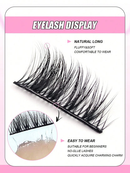 10 Pairs Glue Free Eyelashes And Fluffy Individual Lashes, Press On Lashes Crossed Self Adhesive Eyelash Extension Set Long Lasting Soft And Light Wear, DIY Eye Lash Gift For Women & Girl Lashes, Lash