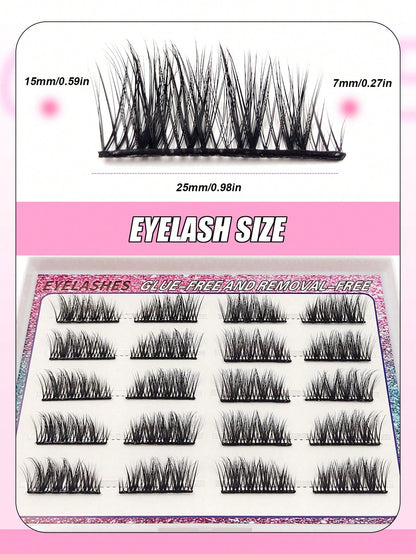 10 Pairs Glue Free Eyelashes And Fluffy Individual Lashes, Press On Lashes Crossed Self Adhesive Eyelash Extension Set Long Lasting Soft And Light Wear, DIY Eye Lash Gift For Women & Girl Lashes, Lash
