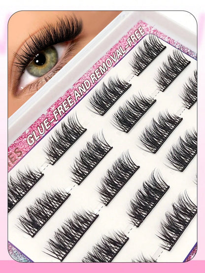 10 Pairs Glue Free Eyelashes And Fluffy Individual Lashes, Press On Lashes Crossed Self Adhesive Eyelash Extension Set Long Lasting Soft And Light Wear, DIY Eye Lash Gift For Women & Girl Lashes, Lash