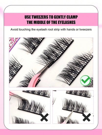 10 Pairs Glue Free Eyelashes And Fluffy Individual Lashes, Press On Lashes Crossed Self Adhesive Eyelash Extension Set Long Lasting Soft And Light Wear, DIY Eye Lash Gift For Women & Girl Lashes, Lash