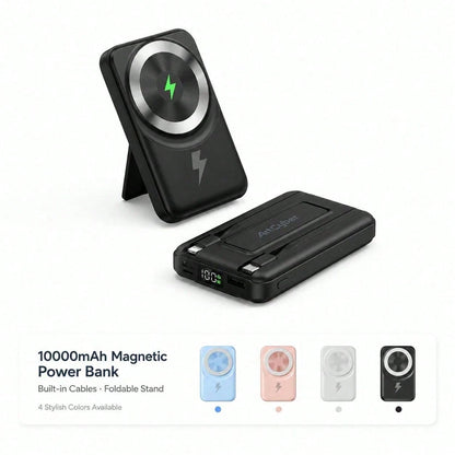 10000mAh Foldable Magnetic Charging Bank With Built-In Cables, 15W Wireless Charging 22.5W Wired Fast Charging LED Power Indicator, Travel Essentials Camping Essentials Back To School Supplies School